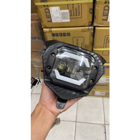 Reflektor Headlamp Batok Lampu Depan CRF Carbon set Lampu led 2Lensa angel warna /Kedok lampu crf carbon