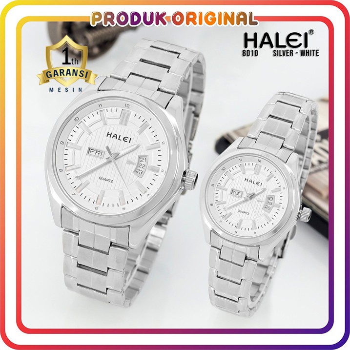 COD JAM TANGAN COUPLE HALEI ORIGINAL 8010 TANGGAL HARI AKTIF WATER RESISTANT STAINLES STEEL