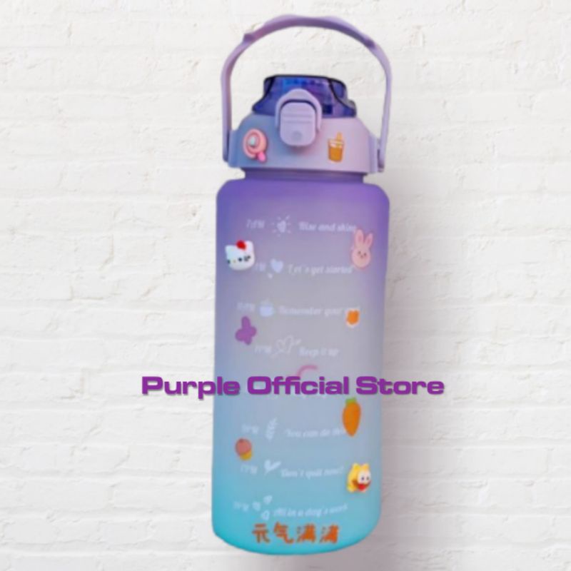 Botol Minum Motivasi 2000ML / 2 Liter Botol Penanda Waktu Free Sticker - Ungu