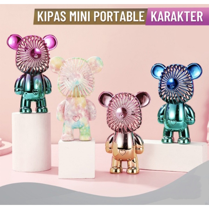 Kipas Angin Mini Portable Beruang Gradasi LUCU USB Charge Fan 3-Speed MINI FAN BEAR Rechargeable