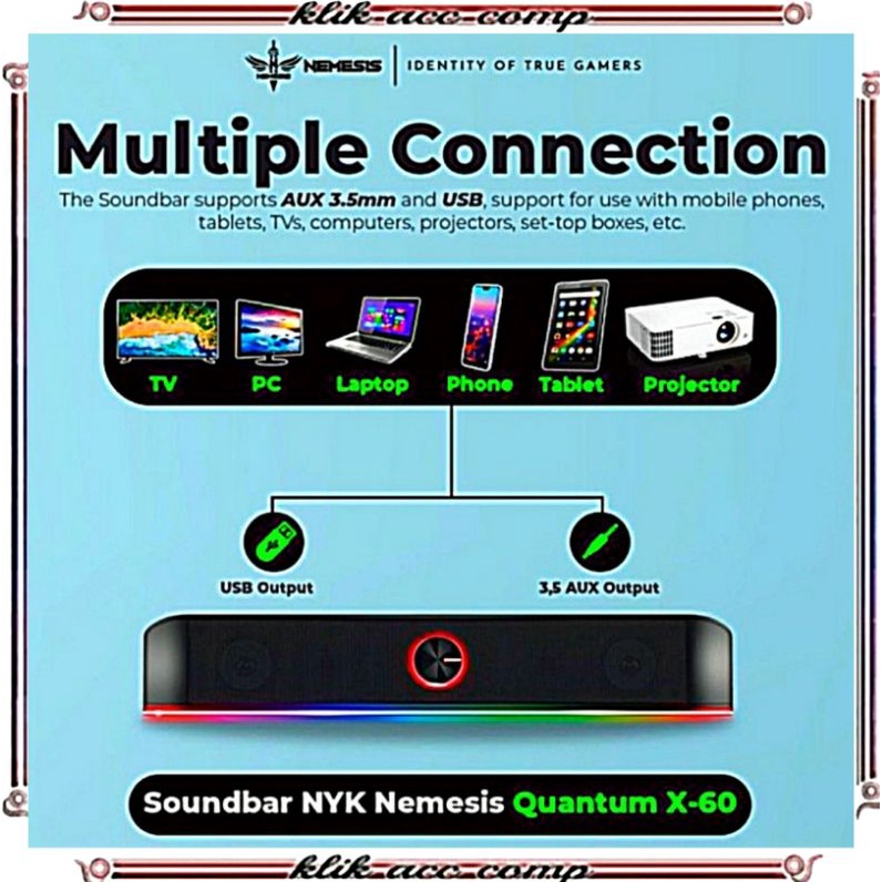 Speaker Gaming Stereo Sounbar Gaming RGB NYK X60 Quantum - Hitam