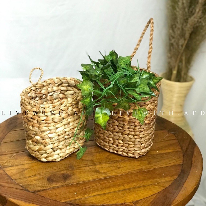 rustic Hanging Pot | Pot Gantung Anyaman Enceng Gondok/Water Hyacinth | Cover Pot Walldecor  Termura