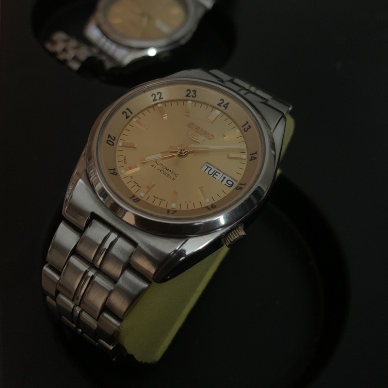Jam Tangan SEIKO 5 Automatic Gold Original Backcase Transparan Mulus Bekas