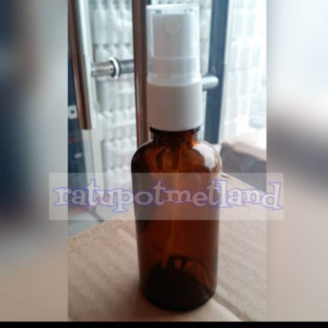 Botol kaca 50 ml coklat tebal spray putih