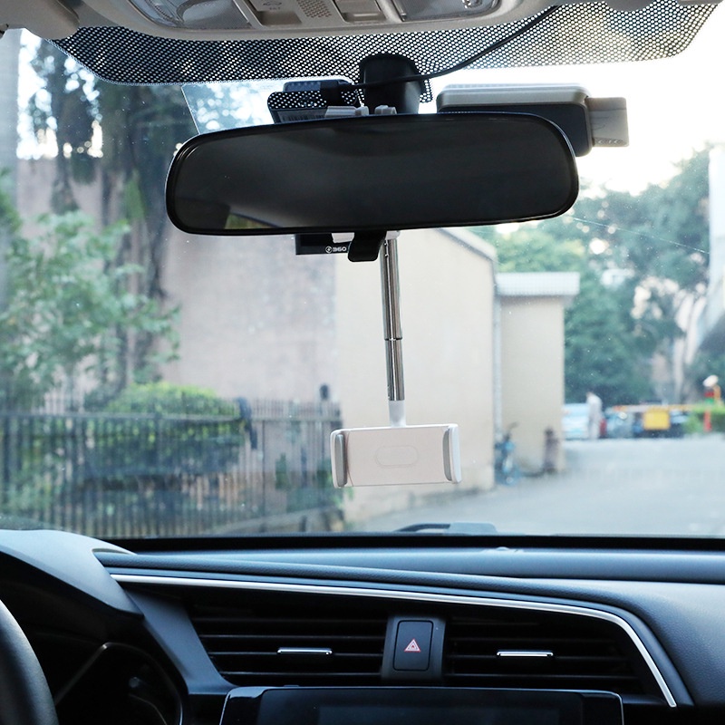 360 ° Bracket Klip Mount Kaca Spion Tengah Mobil Holder Handphone / GPS Rotasi Adjustable Kompatibel iPhone / Android