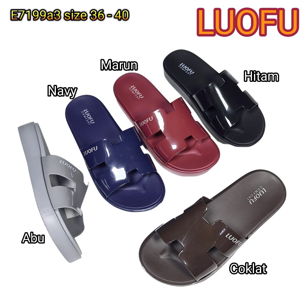 LUOFU ORIGINAL sandal selop karet empuk murah wanita sendal cewek slop import E7199A3