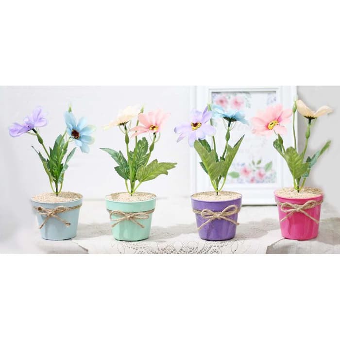 1 Set Isi  4 Bunga  Plastik  Hias Artificial Dahlia Pot  