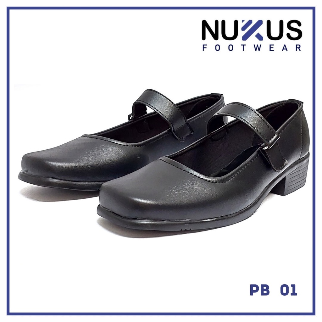 Nukus Sepatu Pantofel Kerja Wanita Paskibra Hitam dan Putih - P03 GB
