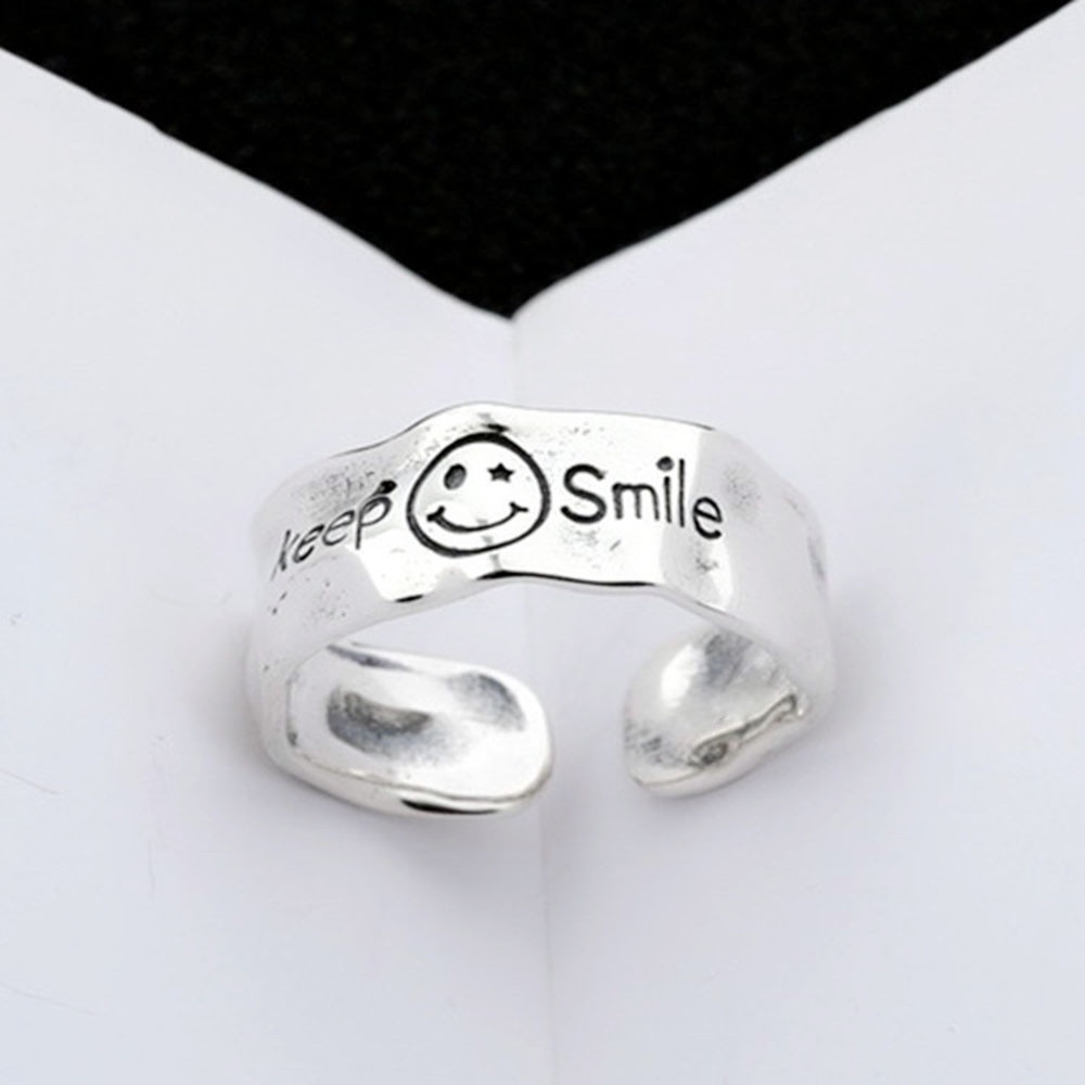 1pc Cincin Model Terbuka Desain Tulisan Smiley Gaya Korea Adjustable Untuk Wanita