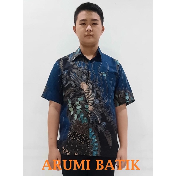 Kemeja Anak Laki Laki Perempuan Batik Seragam Sekolah TK SD 3080 Biru