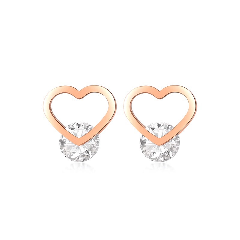 Manis Tunggal Berlian Jantung Anting-Anting Dua Lapis Sederhana Semua Pertandingan Komuter Peach Heart Earrings