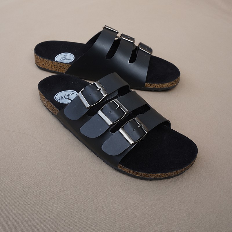 Sandal Pria Walkers Gesper3 Full Black Casual Gaya Trendy