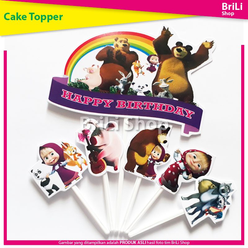 Cake Topper HAPPY BIRTHDAY Masha and The Bear Hiasan Kue Ultah Marsya