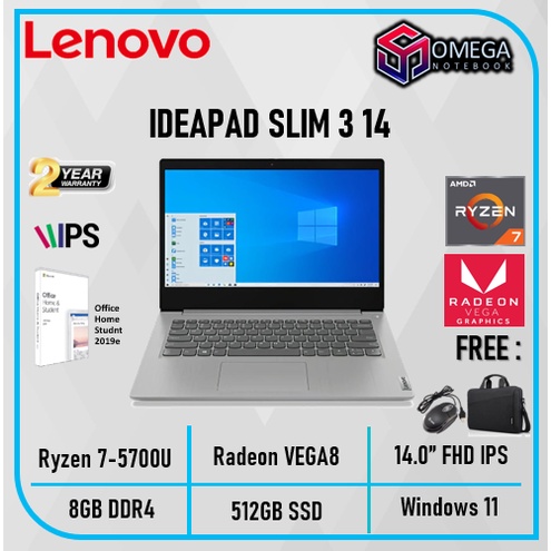 LENOVO IDEAPAD SLIM 3 14 RYZEN 7 5700 8GB 512SSD VEGA8 W11+OHS 14.0&quot;FHD IPS