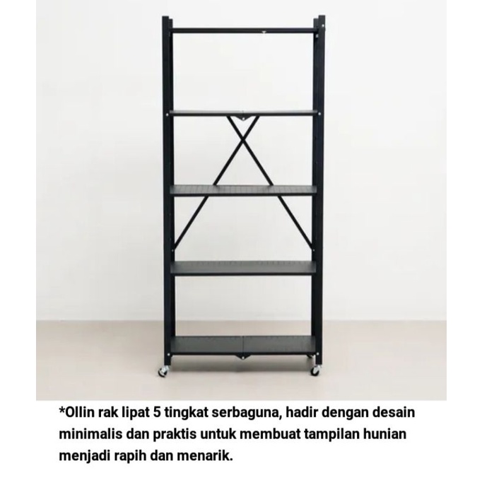 informa - ollin rak besi lipat 5 tingkat - hitam (rak susun/rak penyimpanan/rak serbaguna)