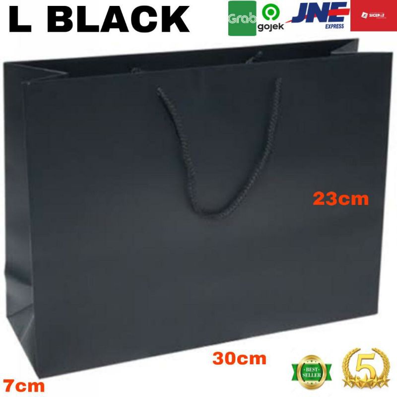 

Paperbag Kertas Hitam Tali Kur Hitam |Goddie Bag Kertas Hitam uk L