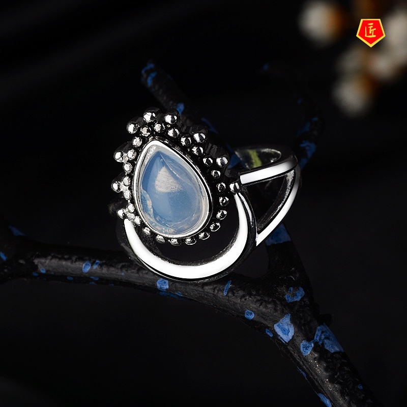 [Ready Stock]Retro Personality Moonstone Silver Ring