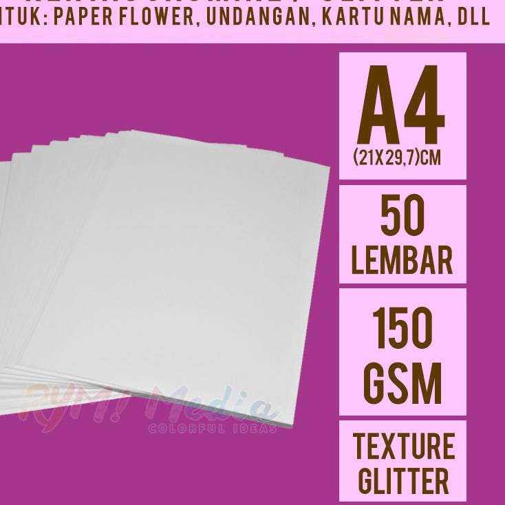 

Ready Hemat Jasmine Putih Glitter 150 gsm A4 isi 50 lembar / Kertas Jasmin Paper Flower 150 gram