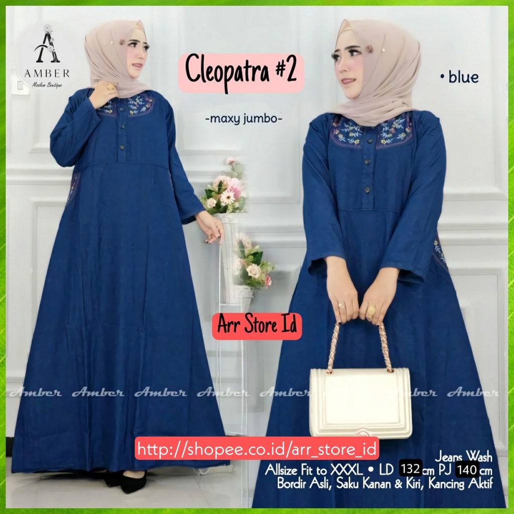 Baju Gamis Dewasa Jeans Jens Denim Jumbo Wanita Terbaru 2022 Dress Modern Busui Motif Sanghai Bordir Premium Kekinian Ld 132 P 140 Cleopatra #2  Allsize