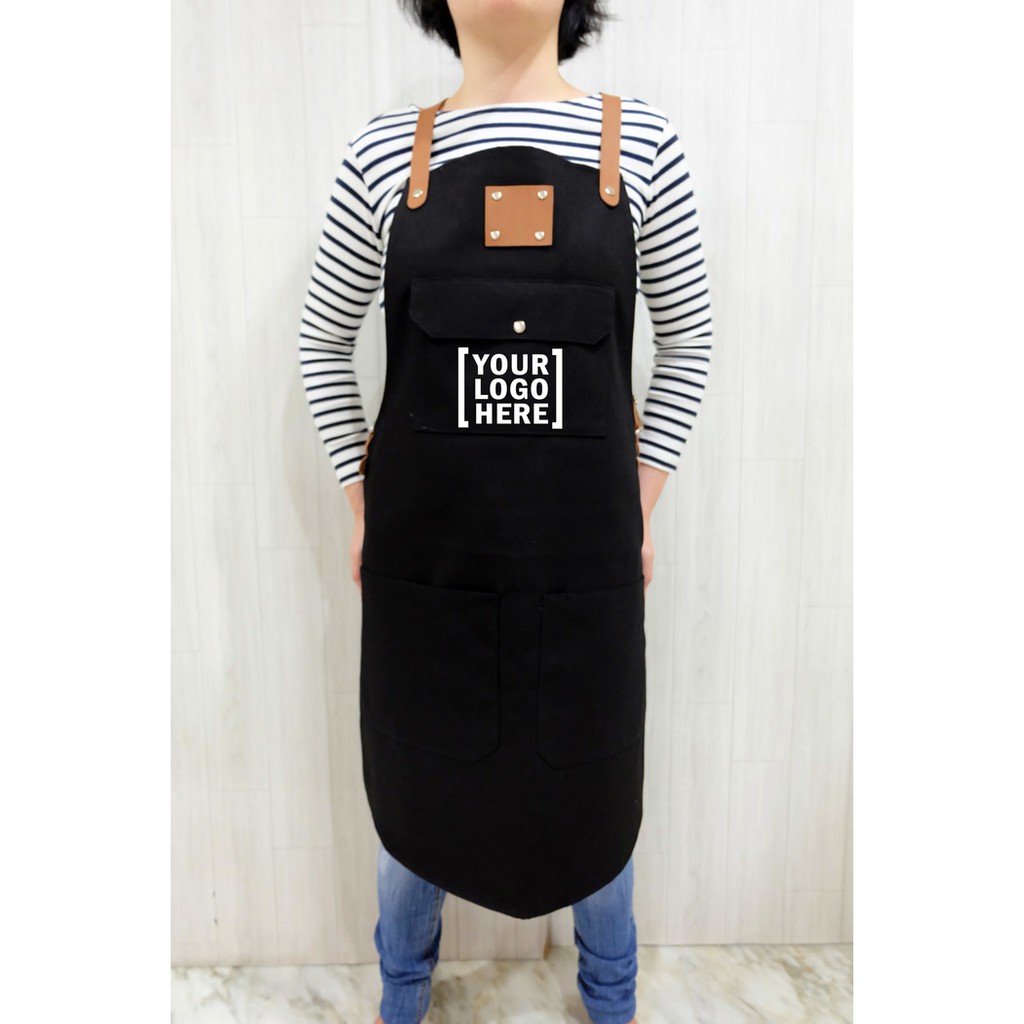 Apron (Celemek) Barista / Barber / Chef Tali silang Pakai Logo Sendir