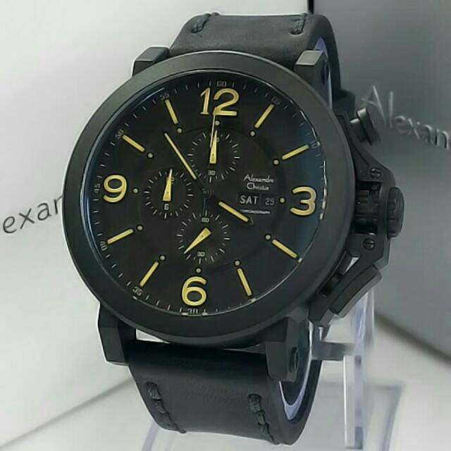 JAM TANGAN PRIA ALEXANDRE CHRISTIE 6281 COWOK FULL BLACK KULIT