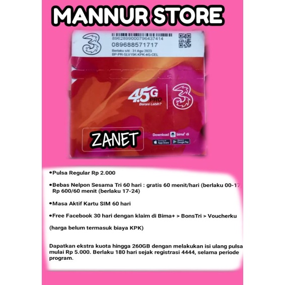 SP TRI ZANET /KARTU PERDANA THREE ZANET