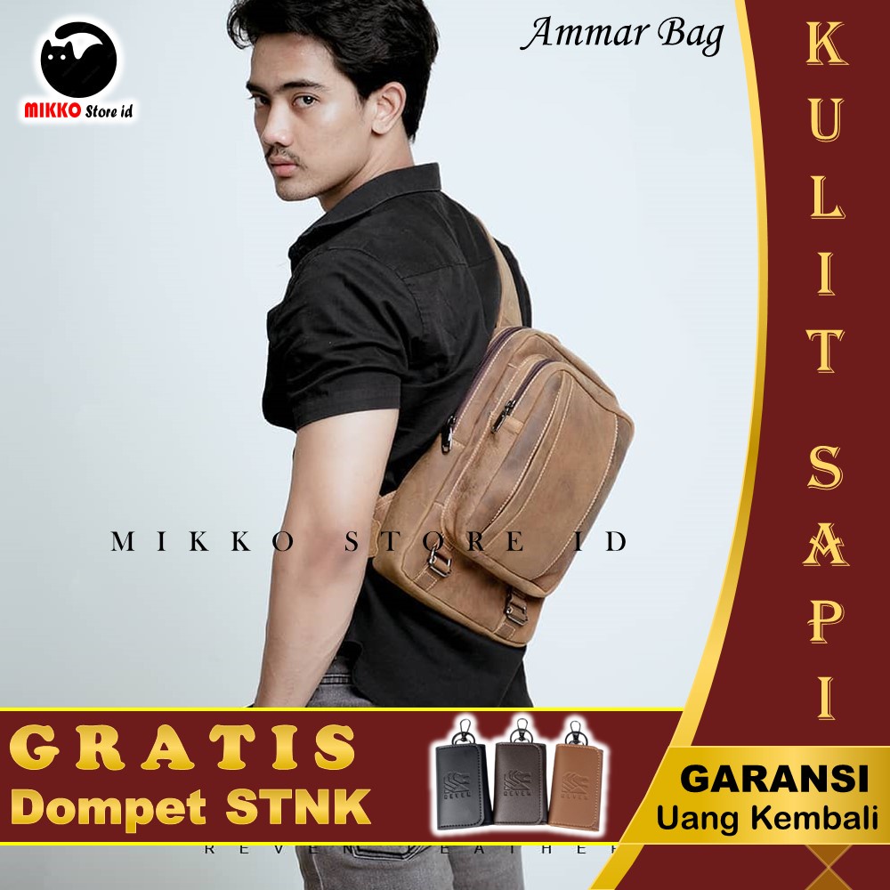 Tas Selempang Kulit Pria Reven Ammar Waistbag Branded Original Kulit Sapi Asli Premium