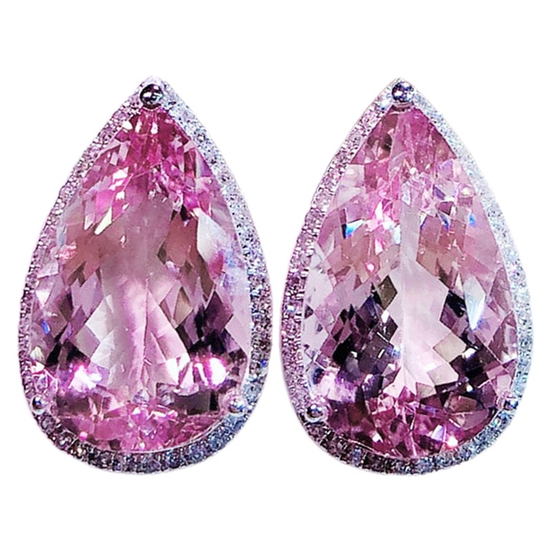 Fancyqube Anting Stud Bentuk Water Drop Warna Pink Untuk Wanita