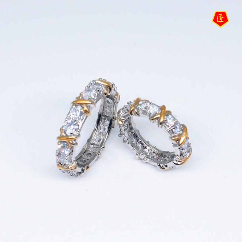 [Ready Stock]Gold Color Separation Inlaid Diamond Ring Fashion Luxury Trend