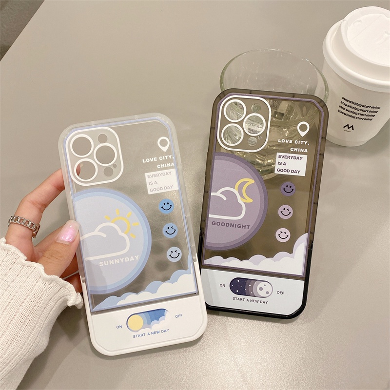 Sun flip case Motif smiley moon Untuk Iphone 11 12 13PROMAX X XS XR XSMAX 6 7 8 plus