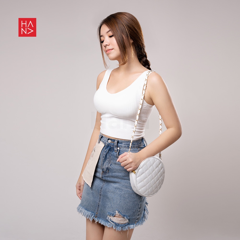 Hana Fashion - Saddie Ribbed Crop Tank Top Rajut Wanita Sport Bra with Bra Cup - TT300