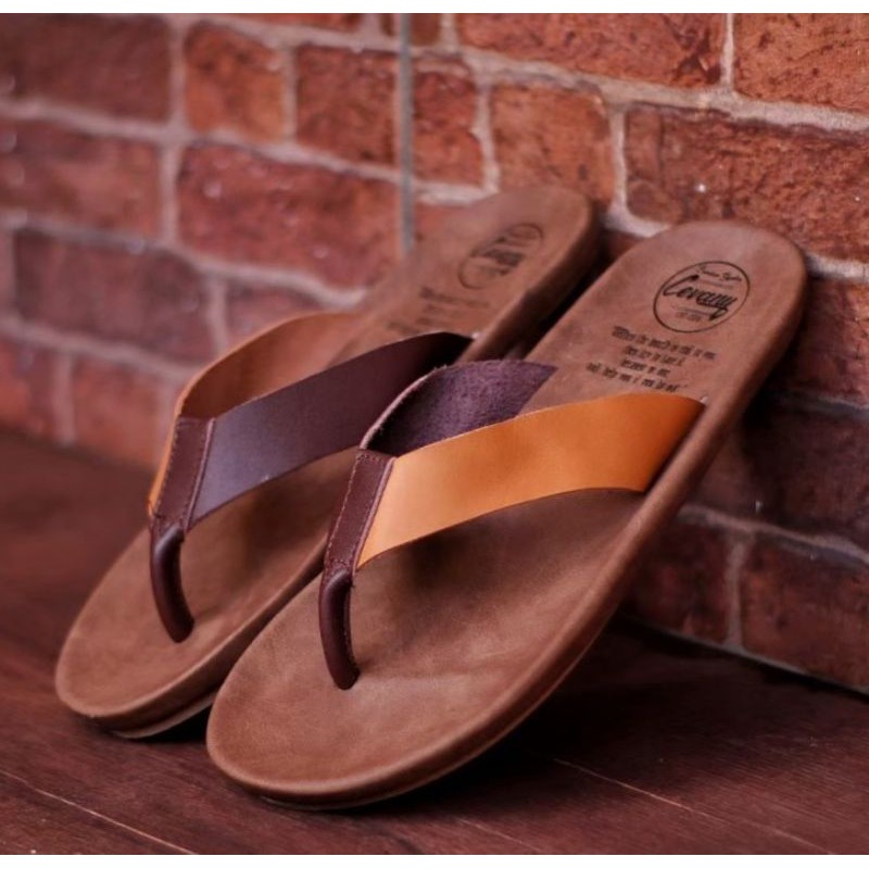 BELI 2 ONGKIR 1! SANDAL JEPIT FULL KULIT ASLI CEVANY 05 JAVIT BLACK BROWN ORIGINAL