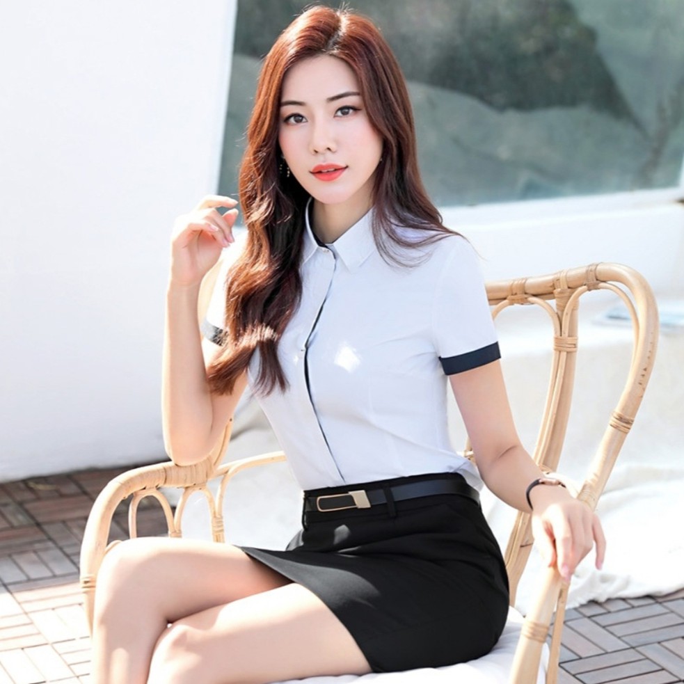 Kemeja Wanita Lengan pendek Gaya Korea Kombinasi Warna Calilla SS - JCCollections