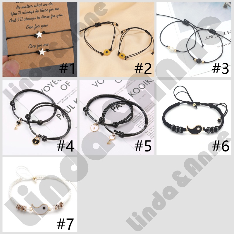 2pcs Gelang Tali Persahabatan Anyaman Krisan Bunga Matahari Fashion Wanita &amp; Pria Adjustable Couple