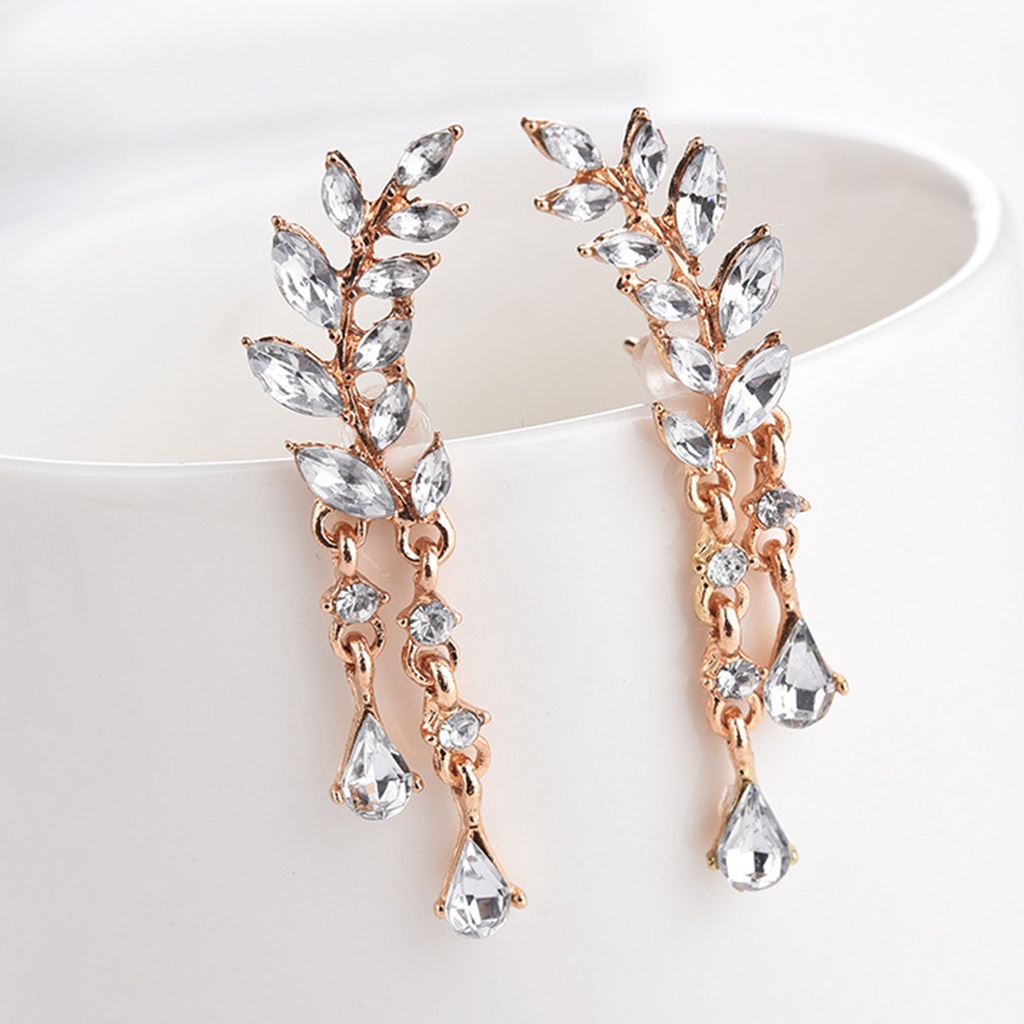Hu Hu Hu Hu Hu Alat Bantu Pasang Kacamata♡ 1 Pasang Anting Tusuk Gantung Wanita Desain Daun / Tetesan Air Berkilau Untuk Pernikahan
