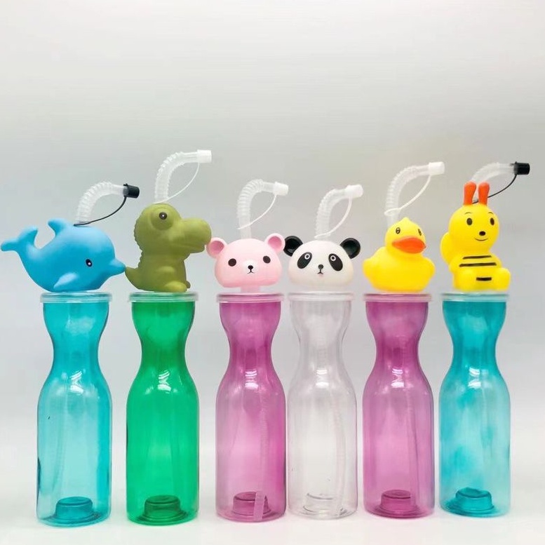 Botol Minum Anak Kepala Karakter Dino + Sedotan / Botol Lucu Viral 500ml