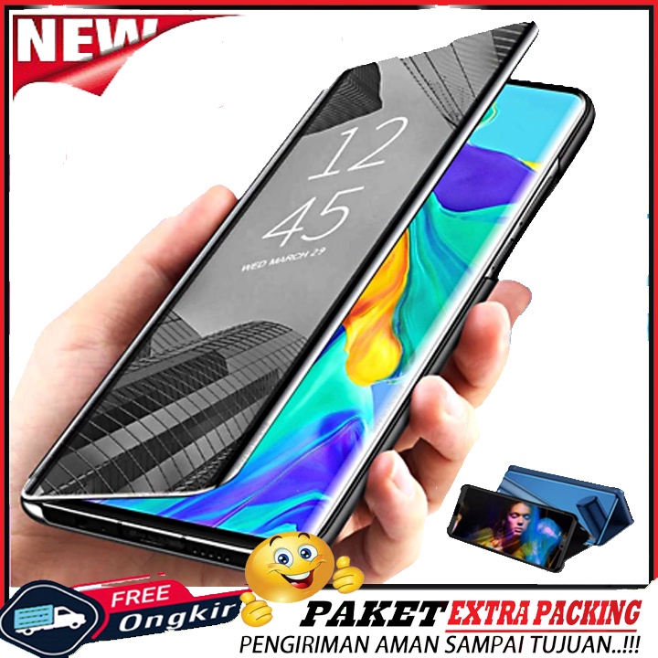 Casing Oppo Reno 5 Premium Hard Case Clear View Standing Flip Mirror