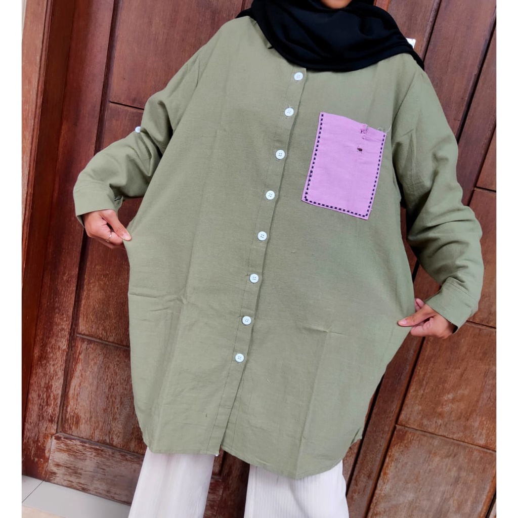 Tunik Kemeja Wanita Jumbo Big Size Linen Premium