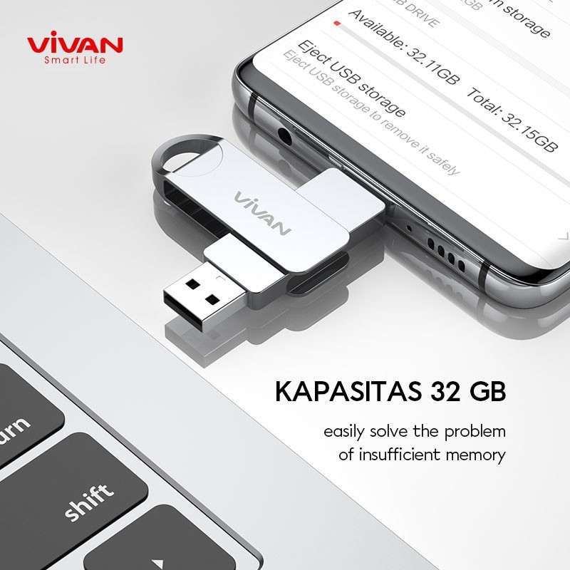 VIVAN VOM132 Flashdisk OTG 32GB Dual Interface Micro &amp; USB-A - Garansi Resmi 1 Tahun