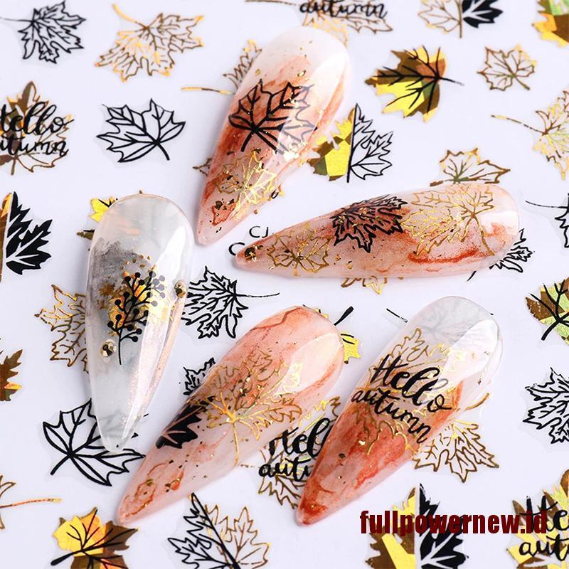 【COD】3D Bronzing laser plant leaf sticker adhesive stickers Nail Art Decoration