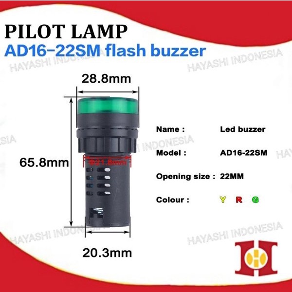 Pilot Lamp Buzzer LED 22mm AC220V Dengan Suara Alarm AD16-22SM