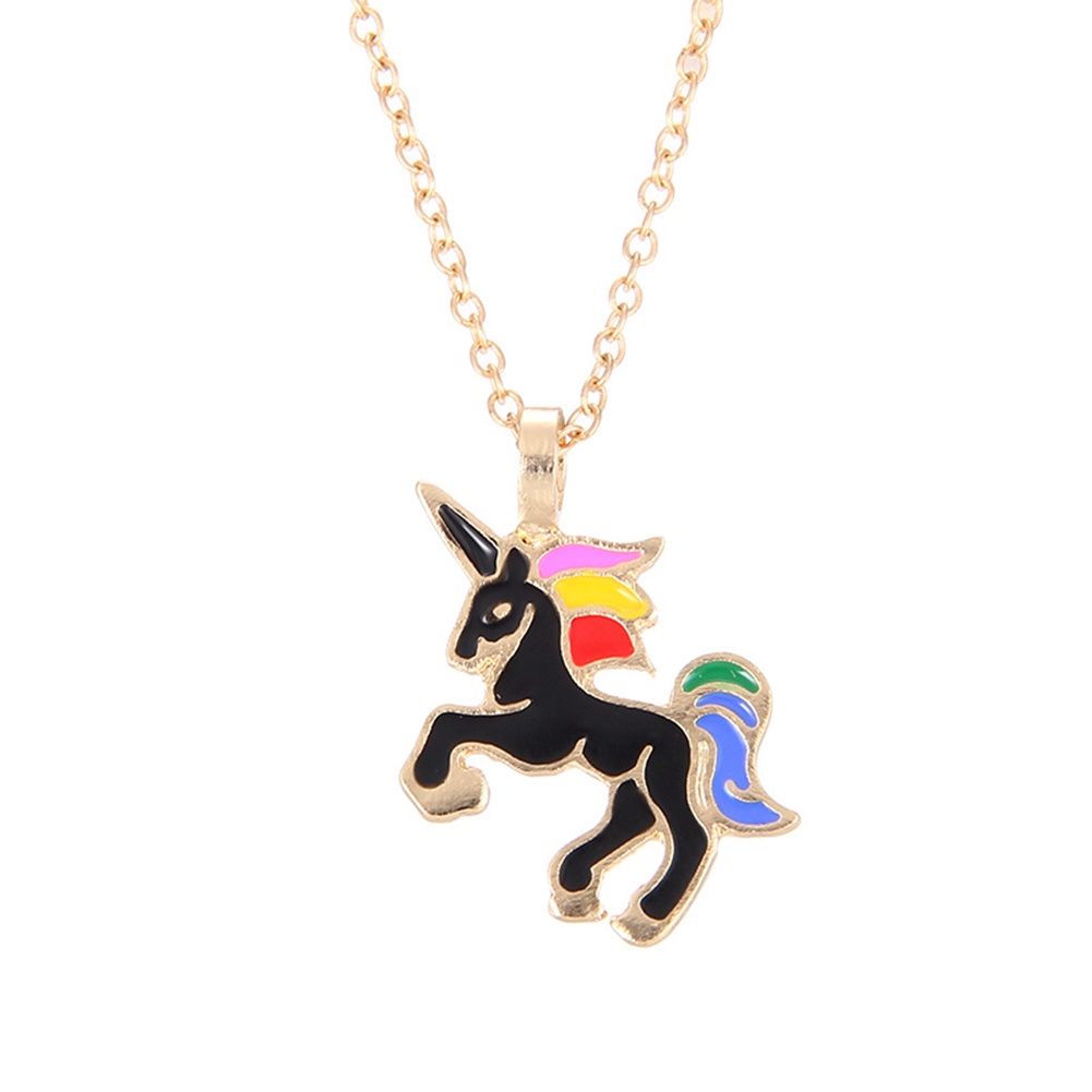 Hu Hu Hu Hu Hu Alat Bantu Pasang Kacamata♡ Kalung Rantai Liontin Unicorn Bahan Alloy Untuk Wanita