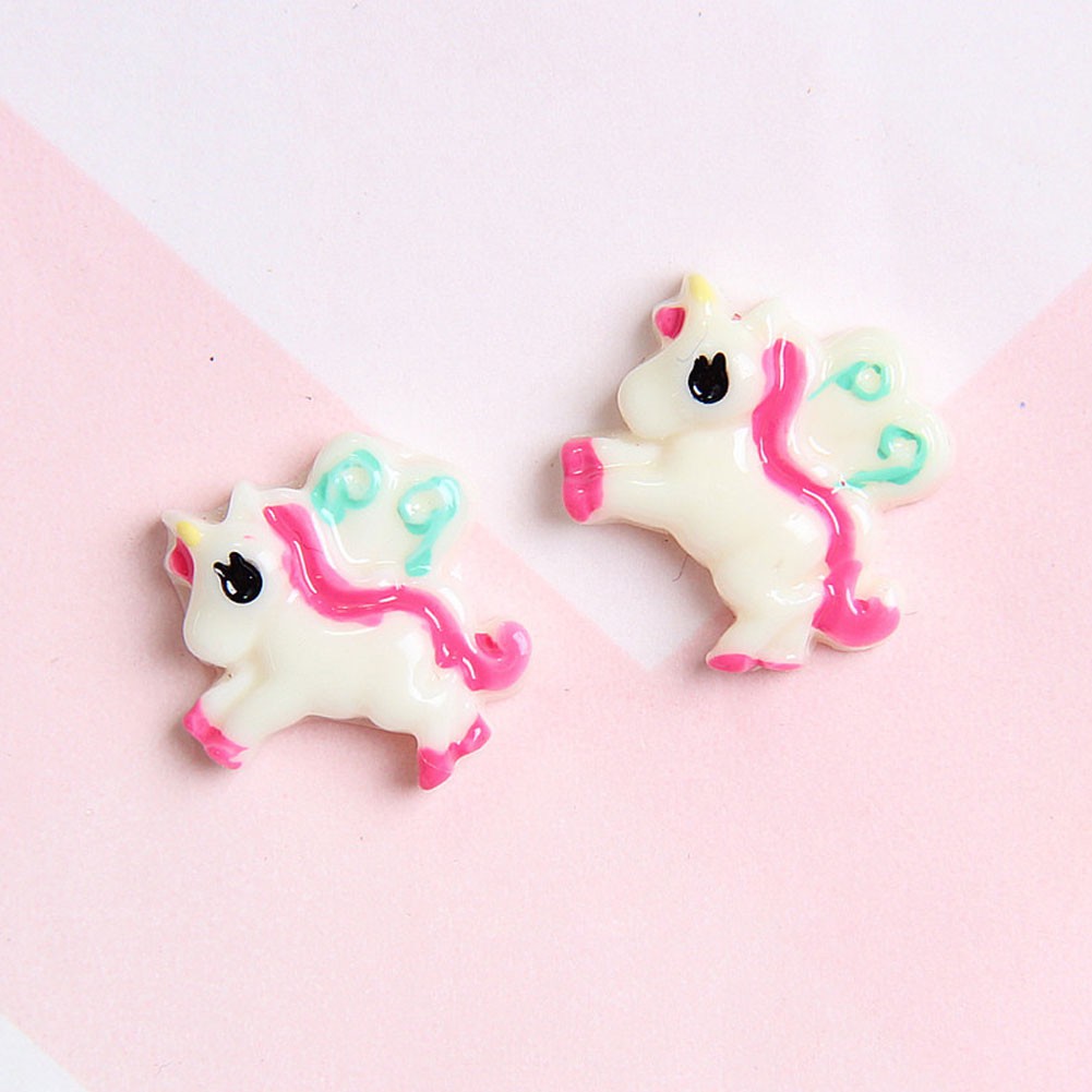 (Tk) 1pc Cabochon Flat Back Bahan Resin Desain Unicorn + Pelangi Untuk Aksesoris Rambut / Scrapbook Diy