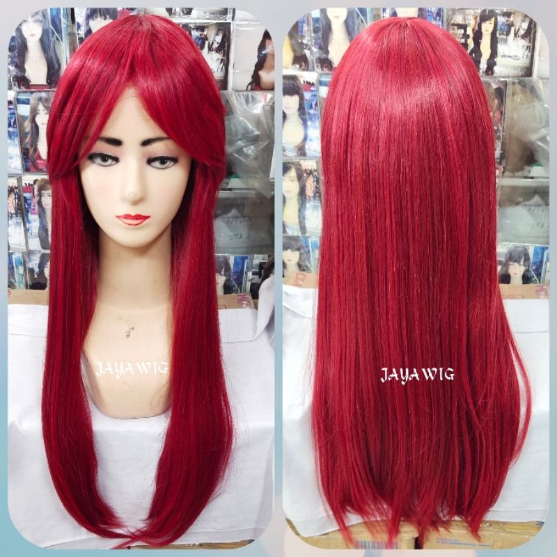 Rambut Palsu Lurus Panjang Warna Merah Wig Panjang 60cm