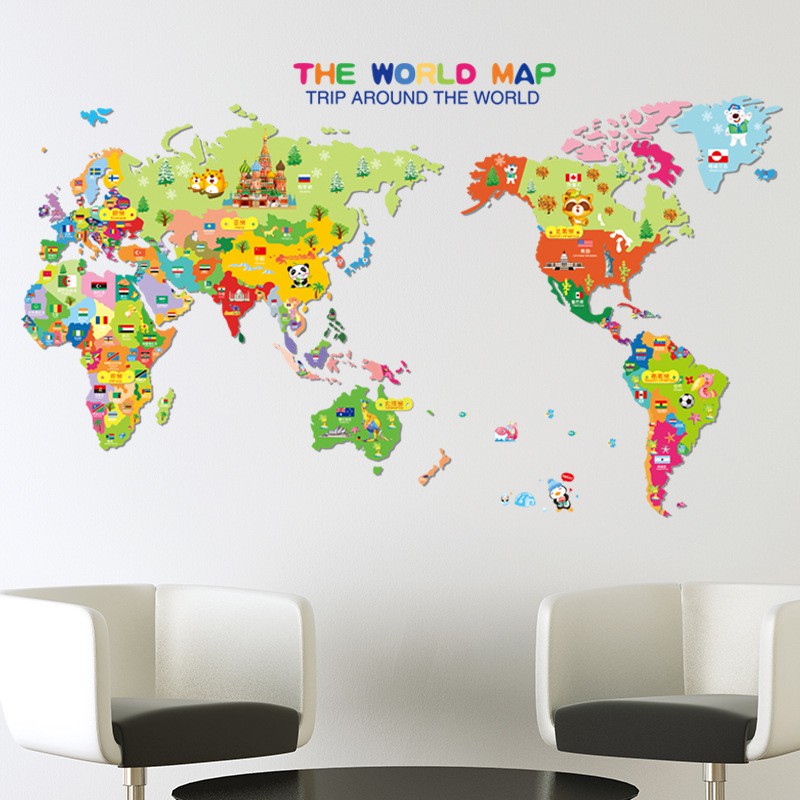 RELIZA WALL STICKER PETA DUNIA THE WORLD MAP GLOBE KIDS ANAK STUDY STIKER DINDING XL7123