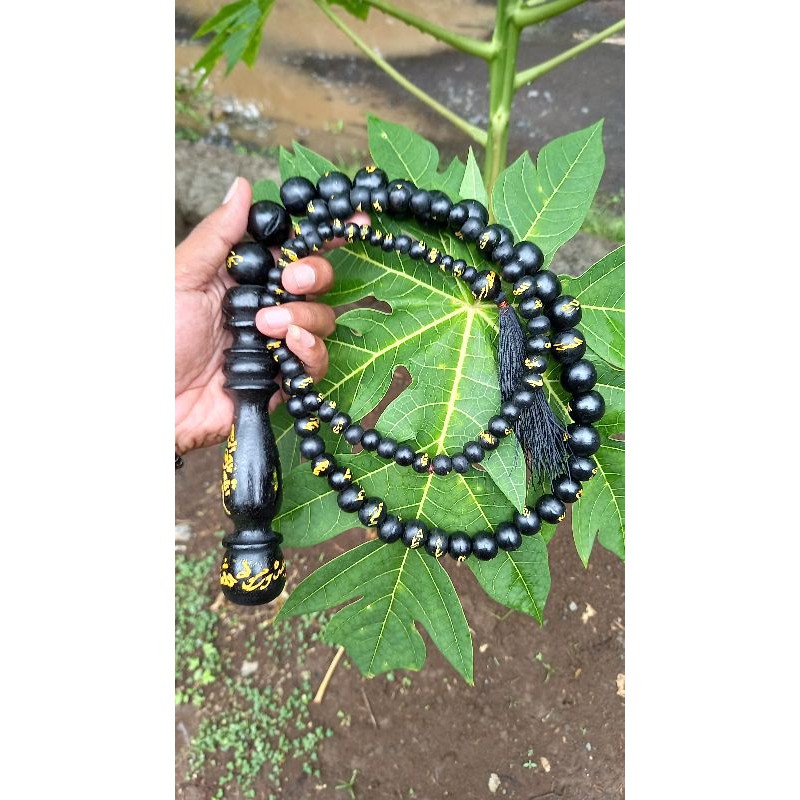 tasbih cambuk kayu Walikukun ukir tulisan Asmaul Husna cambuk Asmaul Husna asli