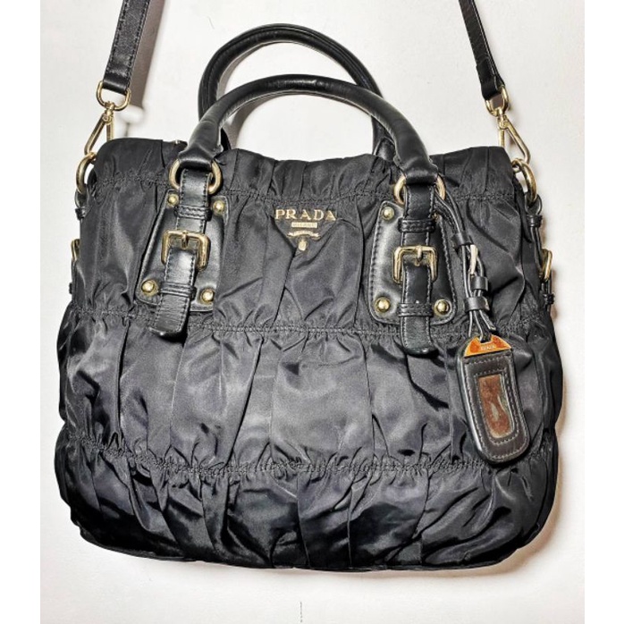 PRADA MILANO Tessuto Serut Nylon Leather Black Handbag sling bag tas Preloved