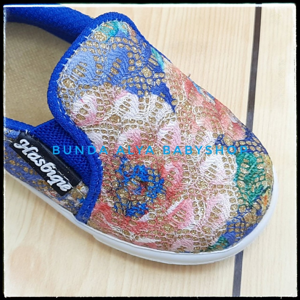 Sepatu Anak Perempuan Umur 1 - 4 Tahun BIRU Sepatu Anak Cewek Slip On Bordir Bunga Size 22 -30 Alas Karet AntiLicin