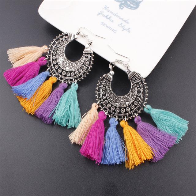 Colorful Bohemia paduan campuran warna rumbai anting-anting fashion sederhana Wanita temperamen anti