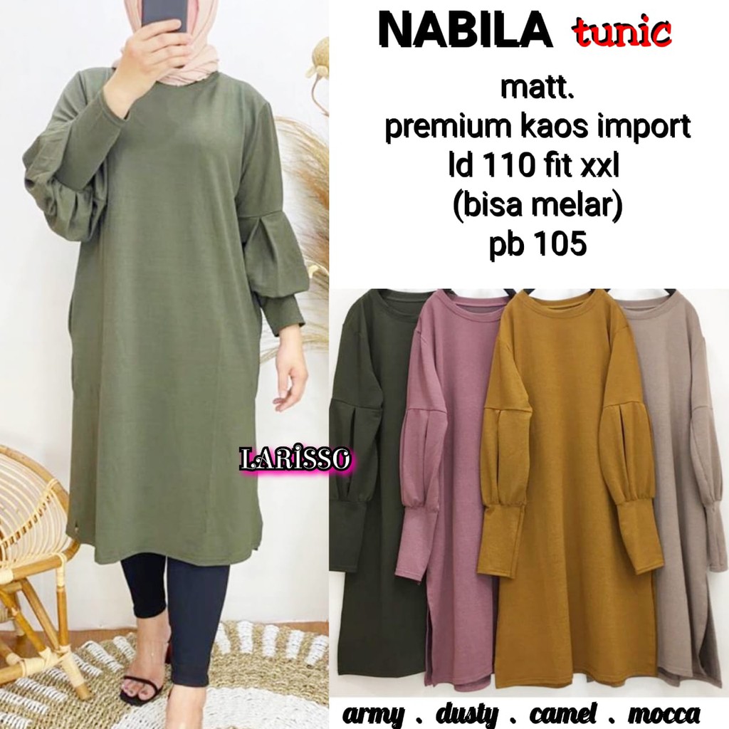 NABILLA TUNIK by Arken ; Tunik kaos wanita polos halus adem berkualitas bersaku bestseller import